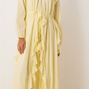 ASOS Light Yellow Long Sleeve Ruffle Dress